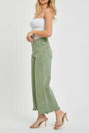 Risen High Rise Tummy Control Cropped Wide Leg Pants- Olive