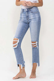 Lovervet High Rise Kick Flare Distressed Jeans- Light Denim Wash