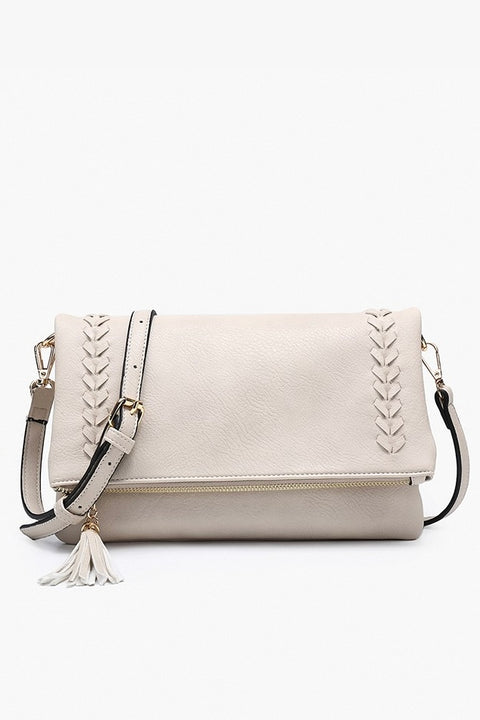 Isadora Whipstich Crossbody with Tassel Zip- Bone