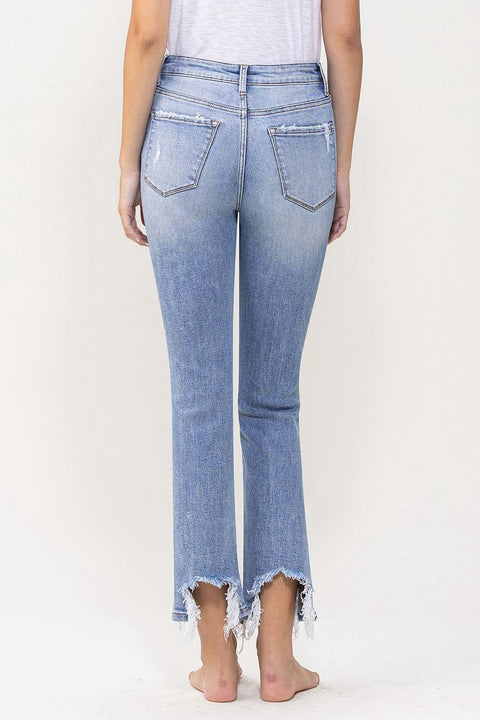 Lovervet High Rise Kick Flare Distressed Jeans- Light Denim Wash