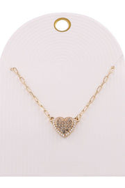 Metal Heart Rhinestone & Pearl Necklace- Gold
