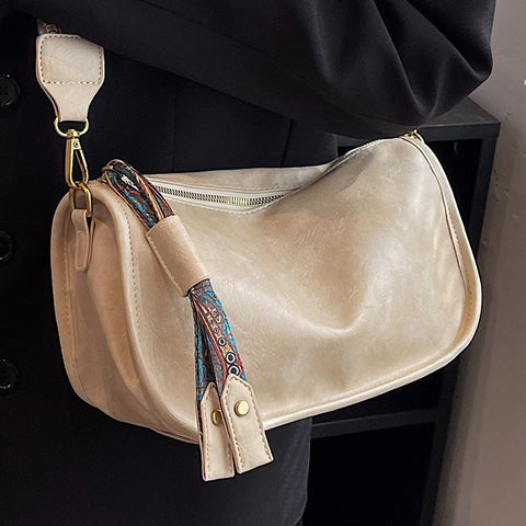 Aspen Vegan Leather Ornate Strap Crossbody Handbag- Cream
