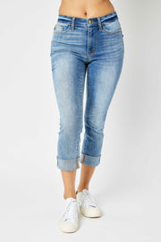 Judy Blue Cuffed Capri Jeans- Light Denim