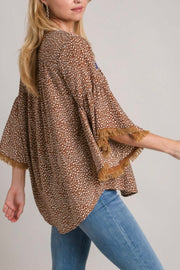 Angela Embroidered Bell Sleeve Top- Camel
