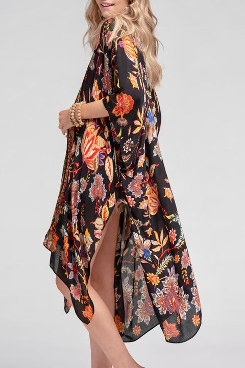 San Morino Moroccan Floral Print Kimono- Black