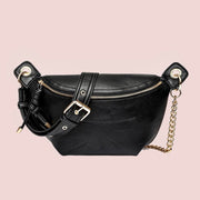 Twist Tassel Zipper Sling Fanny Bag with Metal Chain Strap- Black