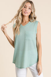 Sleeveless Waffle Knit Tank Top- Sage