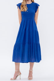 Smocked Tiered Midi Dress- Royal Blue