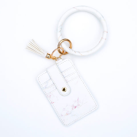 Combo Key Ring Bangle Credit Card Wallet- Pink Marble
