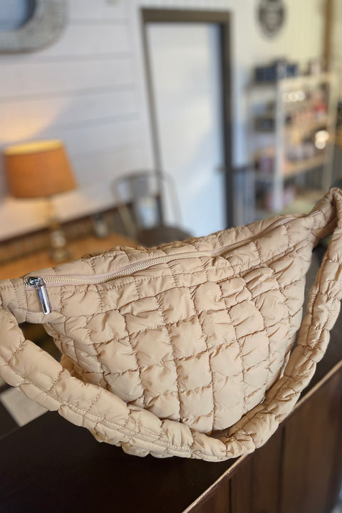 Layla Puff Quilted Shoulder Tote Bag- Tan