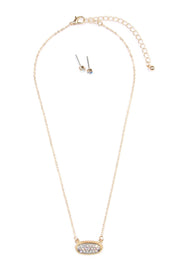 Short Length Druzy Rhinestone Oval Pendant Necklace & Stud Earring Set- Gold AB Stone