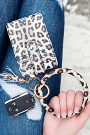 Combo Key Ring Bangle Credit Card Wallet- Leopard