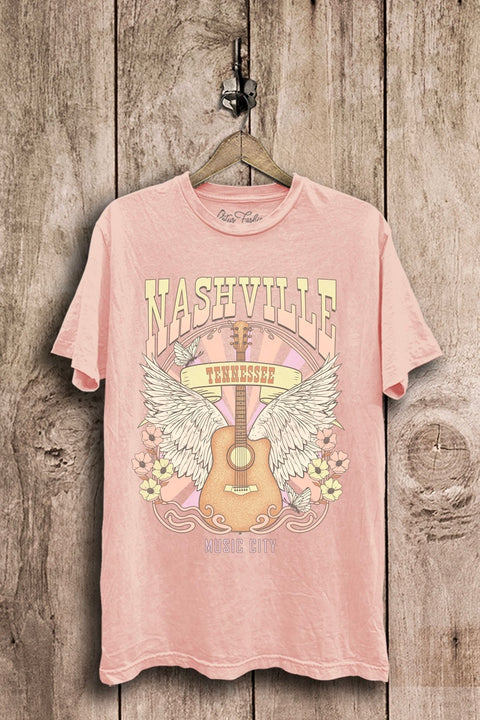 Nashville Tennessee Mineral Washed Oversized Vintage Graphic Tee- Light Pink