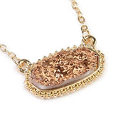 Champagne Gold Short Druzy Oval Pendant Necklace & Stud Earrings Set