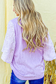 Feather Detailed 3/4 Sleeve Top- Lavender