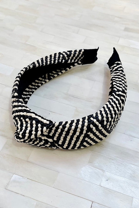 Striped Topknot Headband- Black