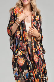 San Morino Moroccan Floral Print Kimono- Black