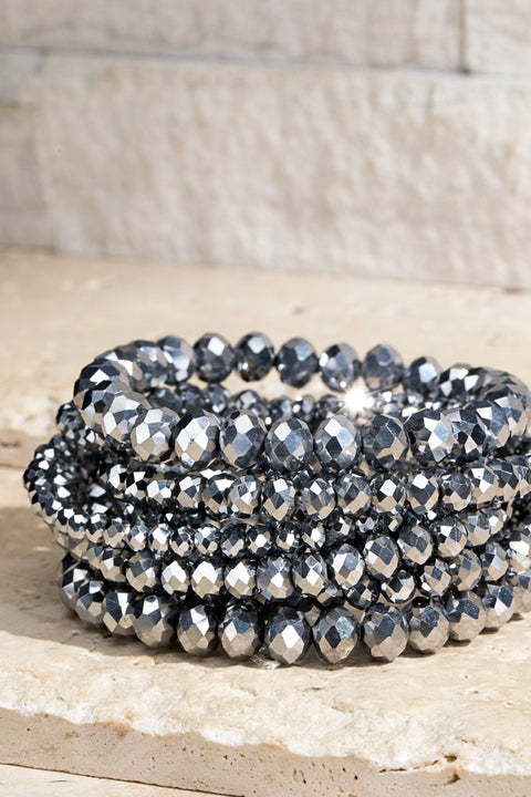 Marian Assorted Glass Bead Bracelet Set- Hematite Silver