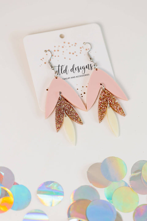 TLD Designs Pink & Rose Gold Glitter Statement Earrings