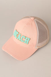 BEACH Chenille Letter Patch Baseball Cap- Dusty Pink