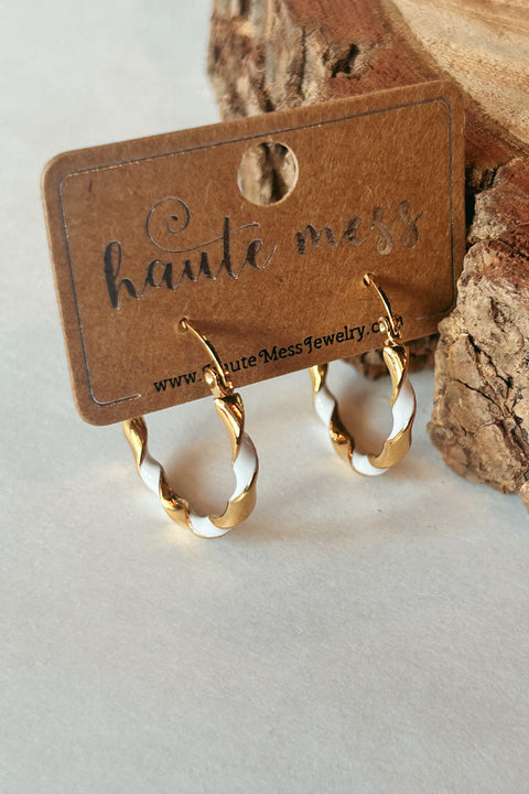 Gold and White Twisted Earrings GWT