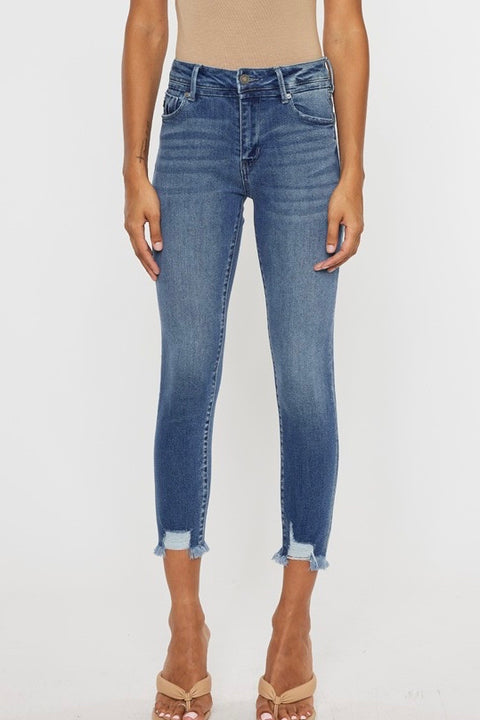 Kan Can High Rise Ankle Skinny Jeans- Medium Wash