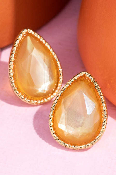 Glass Teardrop Stud Earrings- Peach