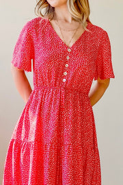Elexus Tiered Printed Midi Babydoll Dress- Red/White
