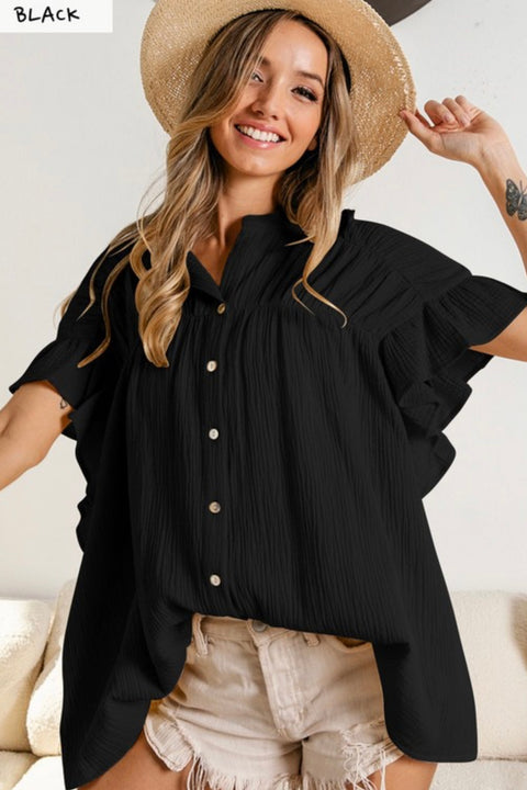 Loose Fit Gauze Button Down Top