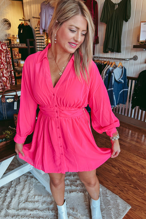 Fuchsia Button Down Dress