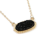 Black Gold Short Druzy Oval Pendant Necklace & Stud Earrings Set