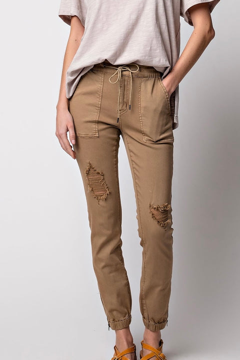 Distressed Cargo Pants- Brown