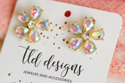 TLD Designs Flower Blossom AB Rhinestone Stud Earrings