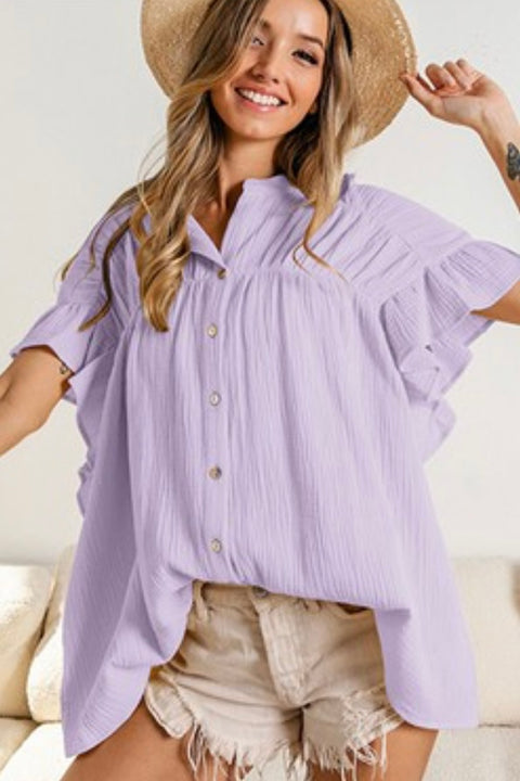 Loose Fit Gauze Button Down Top