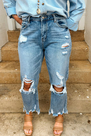 Distressed Cropped Straight Legs Jeans