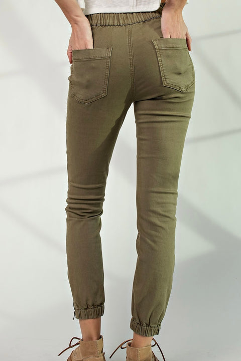 Distressed Cargo Pants- Olive Green
