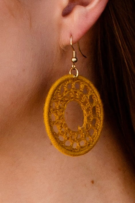 Boho Crochet Dangle Earrings- Mustard