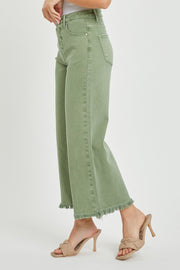 Risen High Rise Tummy Control Cropped Wide Leg Pants- Olive