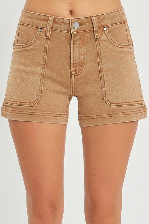 Risen Mid Rise Patch Pocket Shorts- Cocoa