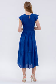 Smocked Tiered Midi Dress- Royal Blue