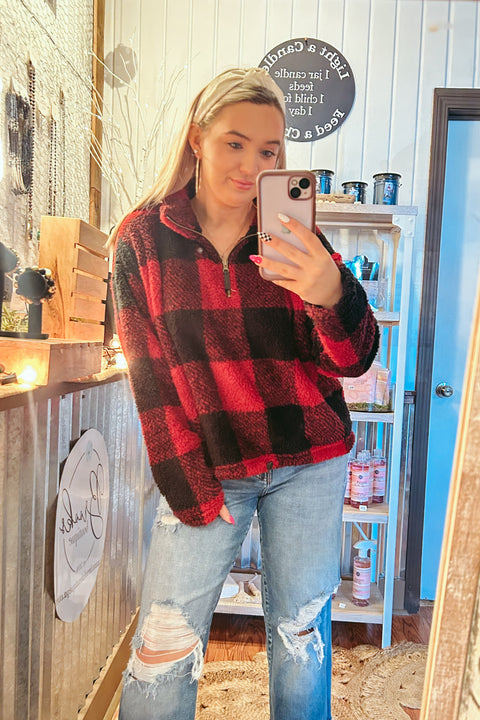 Cozy Red Plaid Pullover