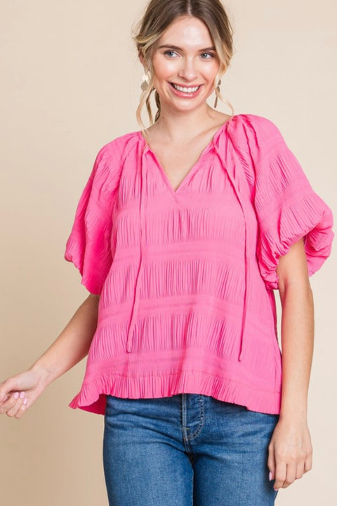 Textured Draped Sleeves Top