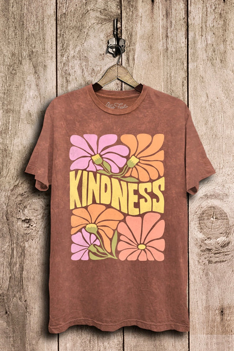 Kindness Flower Mineral Washed Oversized Vintage Graphic Tee- Wine