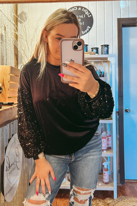 Black Velvet Sequin Top