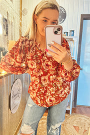 Red and Pink Floral Blouse