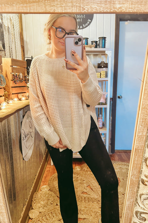 Waffle Knit Button Sweater