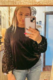 Black Velvet Sequin Top