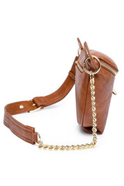 Twist Tassel Zipper Sling Fanny Bag with Metal Chain Strap- Camel