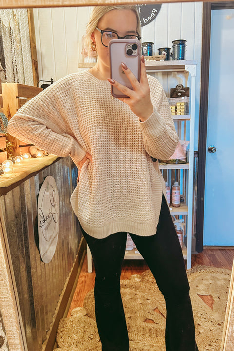 Waffle Knit Button Sweater