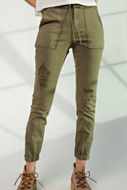 Distressed Cargo Pants- Olive Green